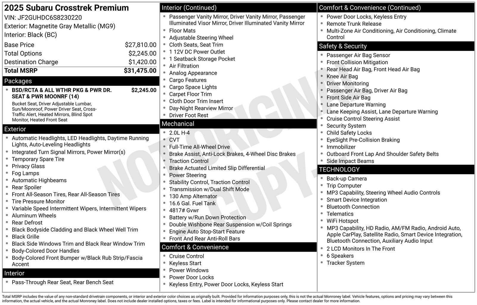 Certified 2025 Subaru Crosstrek 2.0i Premium AWD/4WD image 20