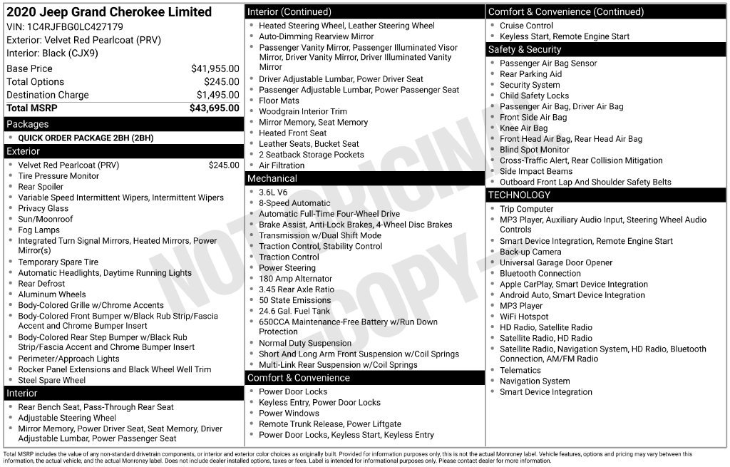 Certified 2020 Jeep Grand Cherokee Limited AWD/4WD image 40