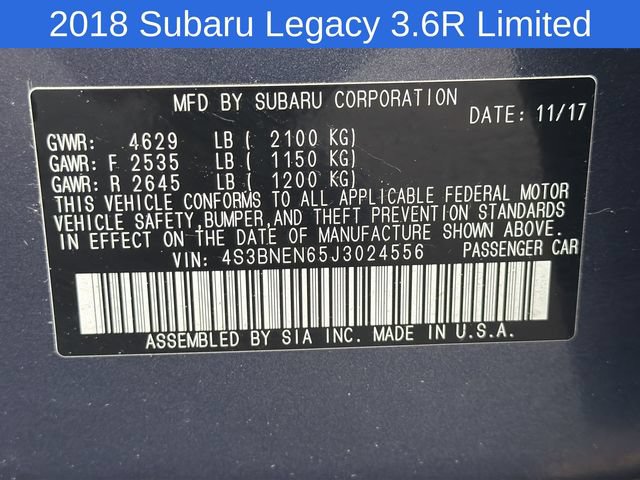 Used 2018 Subaru Legacy 3.6R Limited AWD/4WD image 31