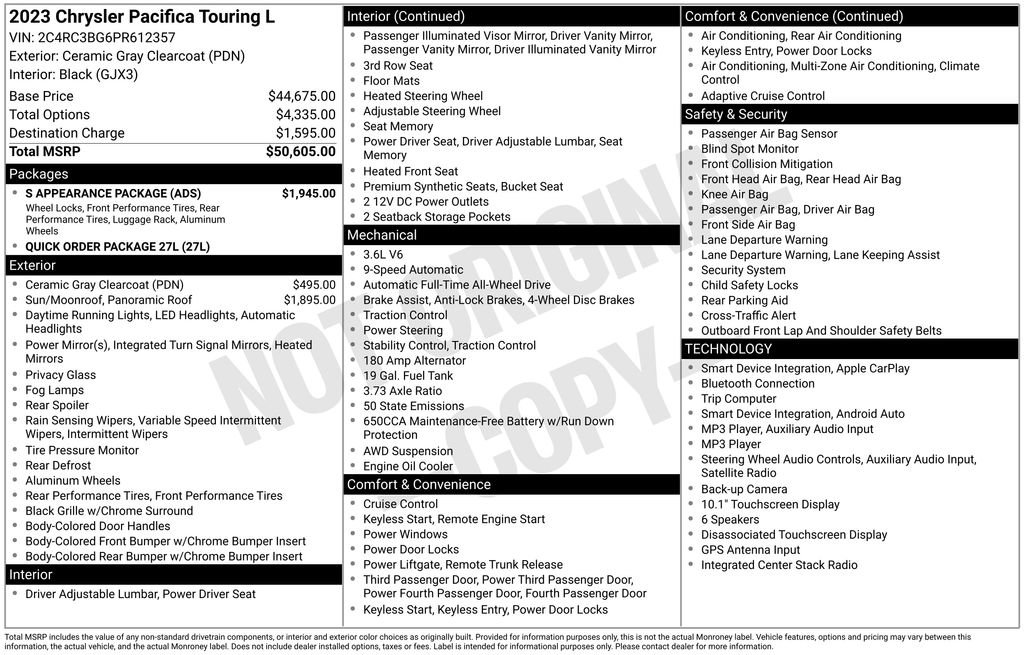 Used 2023 Chrysler Pacifica Touring-L w/ S Appearance Package AWD/4WD image 3