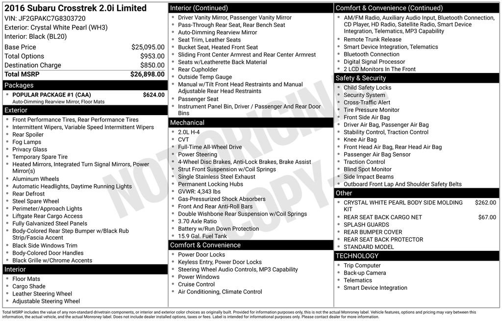 Used 2016 Subaru Crosstrek 2.0i Limited w/ Popular Package #1 image 32