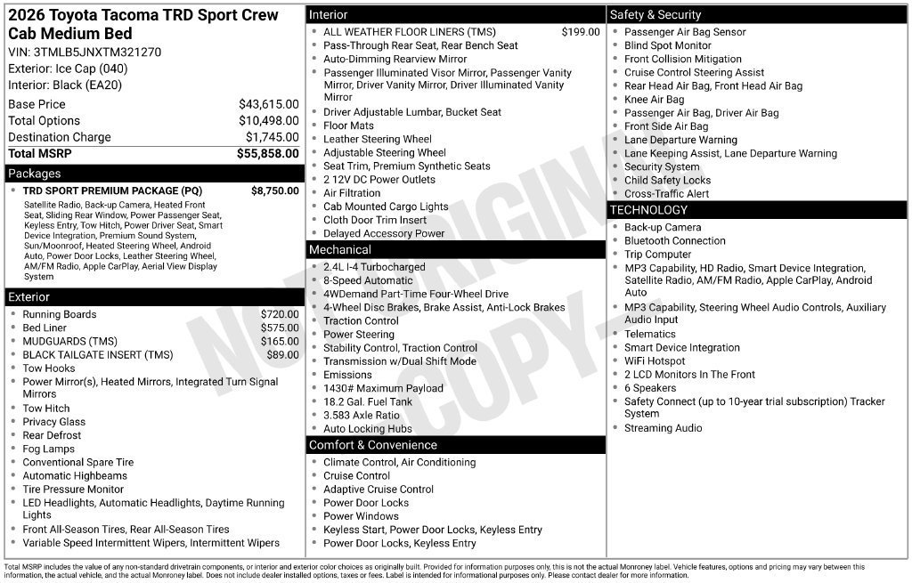 New 2026 Toyota Tacoma TRD Sport w/ TRD Sport Premium Package AWD/4WD image 7