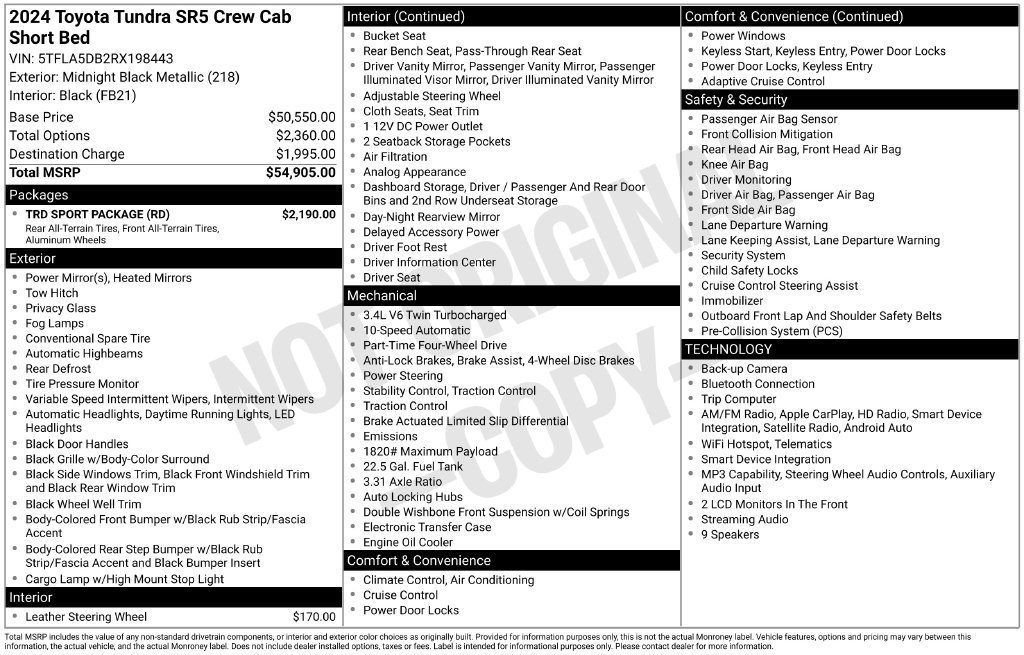 Used 2024 Toyota Tundra SR5 w/ TRD Sport Package AWD/4WD image 9
