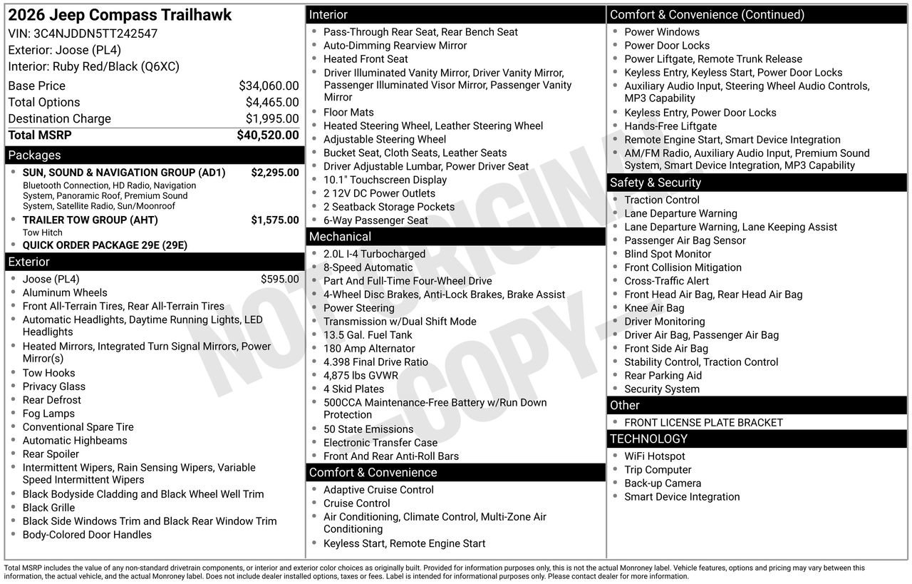 New 2026 Jeep Compass Trailhawk w/ Sun, Sound & Navigation Group AWD/4WD image 28