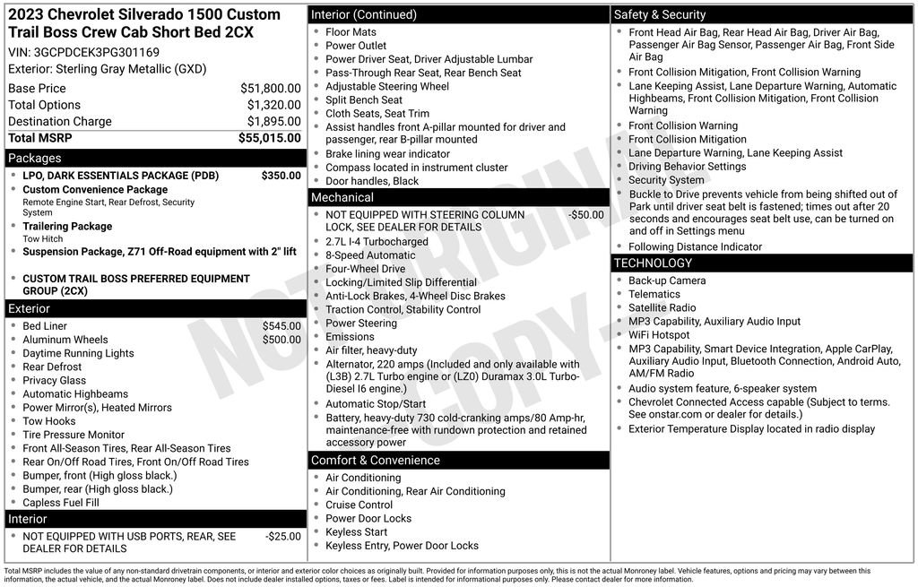 Used 2023 Chevrolet Silverado 1500 Custom Trail Boss w/ LPO, Dark Essentials Package AWD/4WD image 4