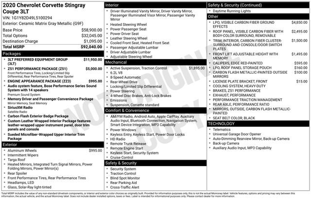 Used 2020 Chevrolet Corvette Stingray Premium Cpe w/ 3LT Preferred Equipment Group RWD image 2