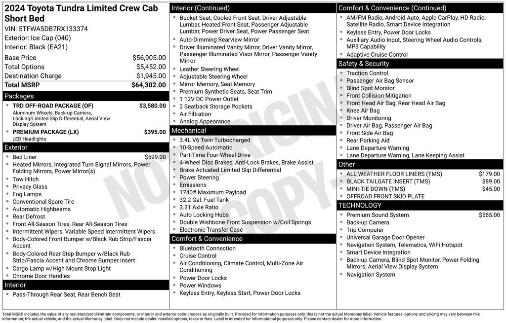 Used 2024 Toyota Tundra Limited w/ TRD Off-Road Package AWD/4WD image 47