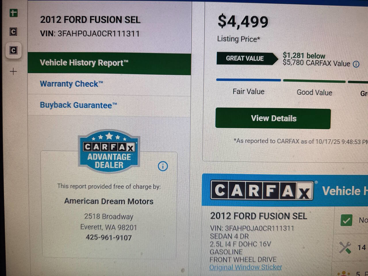 Used 2012 Ford Fusion SEL image 8