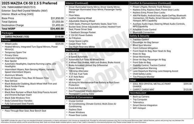Used 2025 MAZDA CX-50 AWD 2.5 S w/ Cargo Package image 10