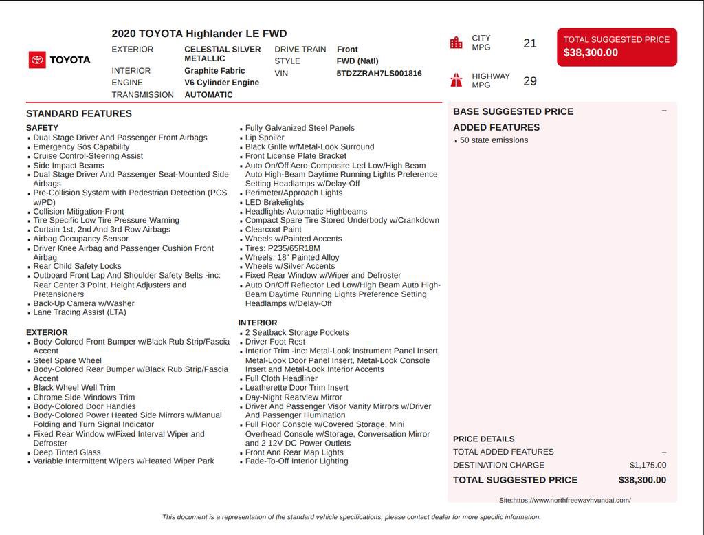 Used 2020 Toyota Highlander LE FWD image 3