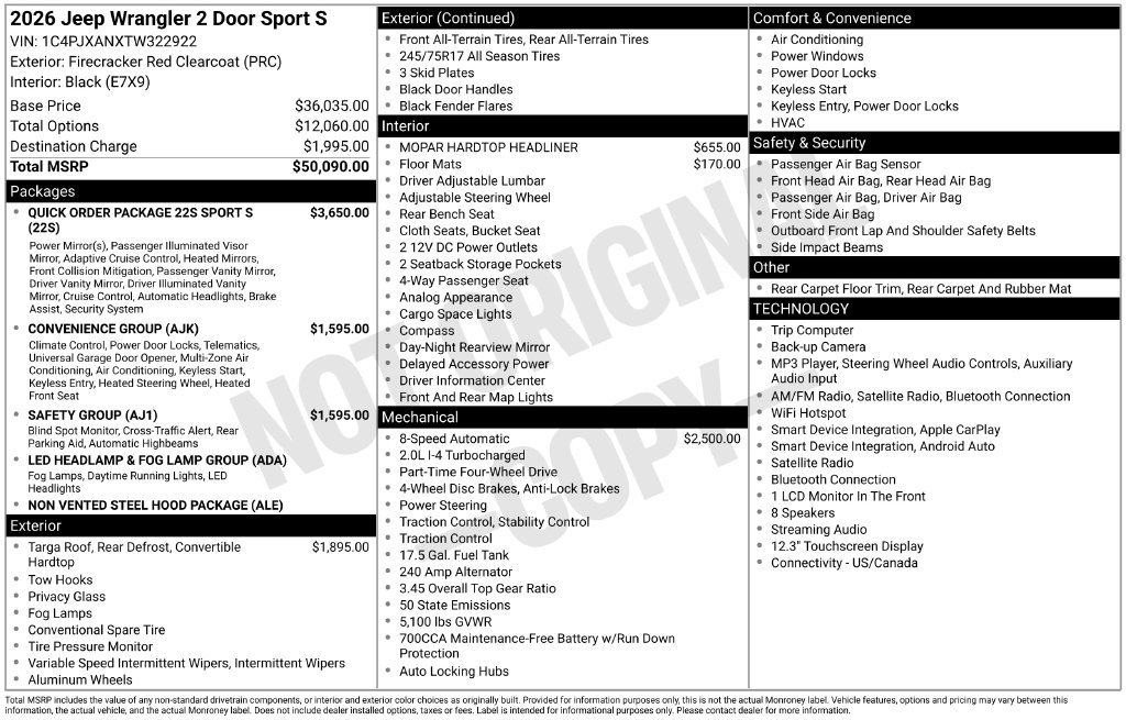 New 2026 Jeep Wrangler Sport AWD/4WD image 5