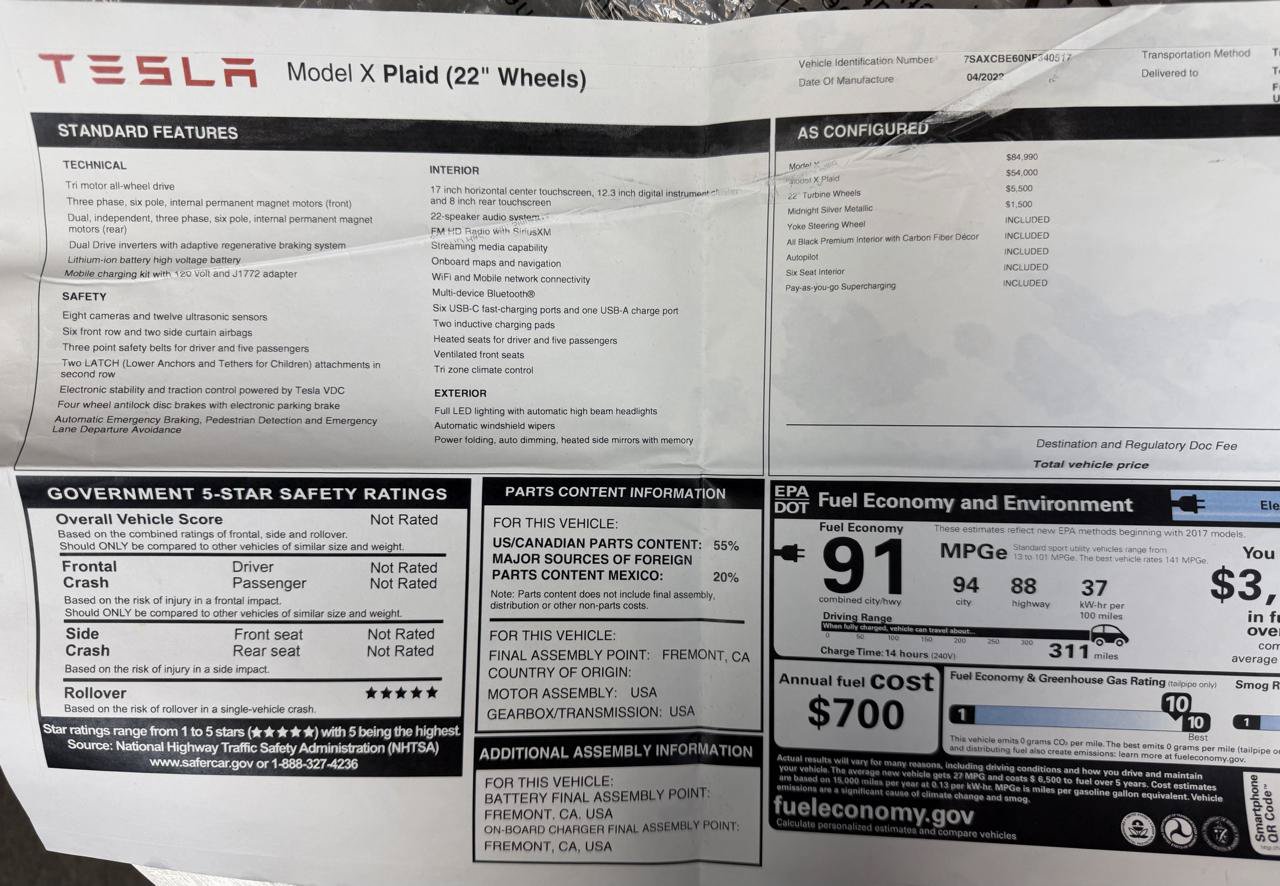 Used 2022 Tesla Model X Plaid AWD/4WD image 66