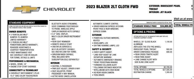 Used 2023 Chevrolet Blazer LT w/ Driver Confidence Package FWD image 2