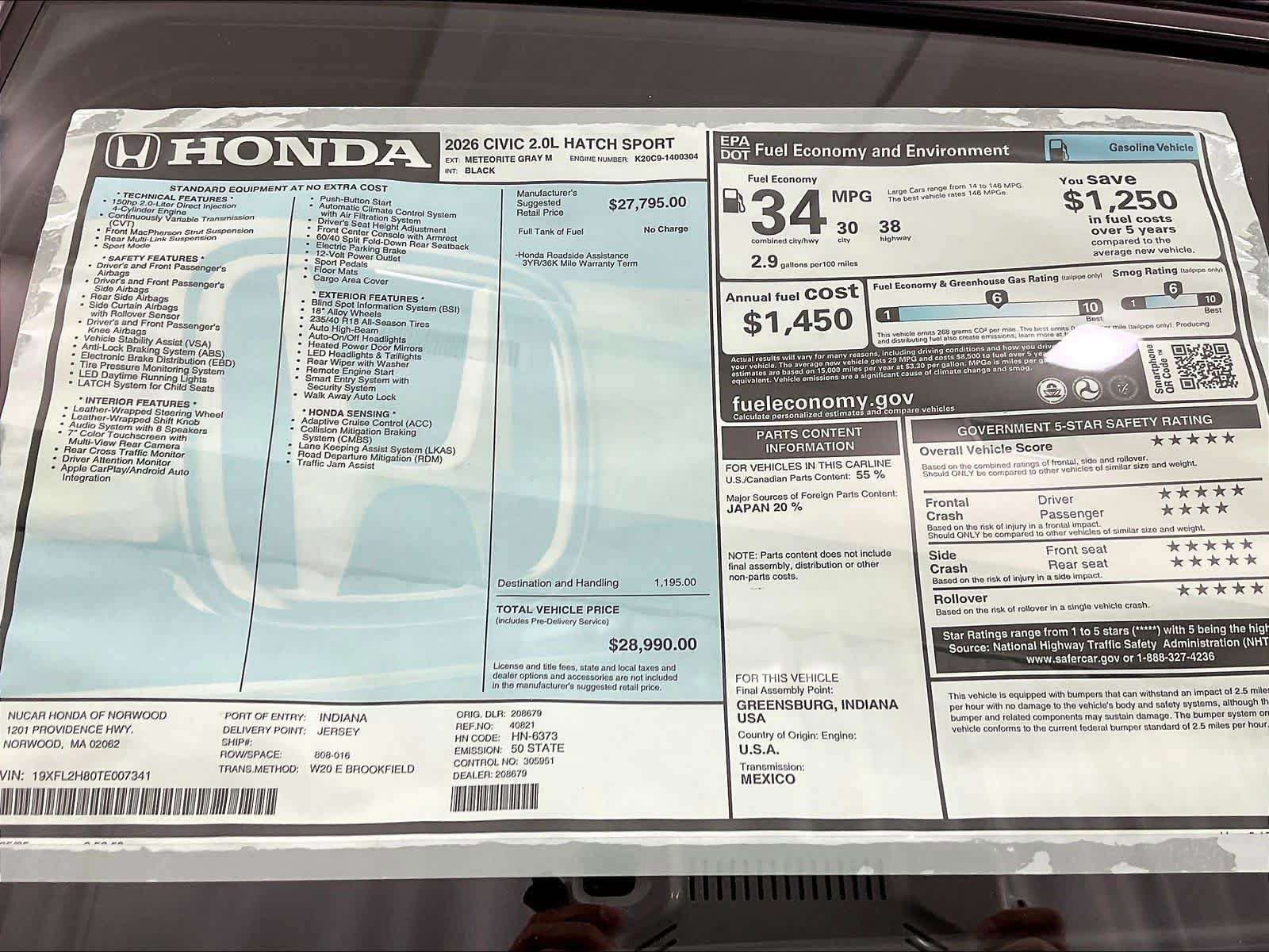 New 2026 Honda Civic Sport image 18