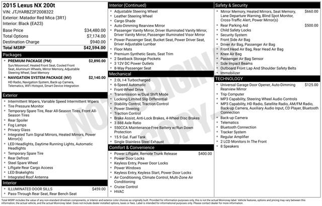 Used 2015 Lexus NX 200t FWD w/ Premium Package image 26
