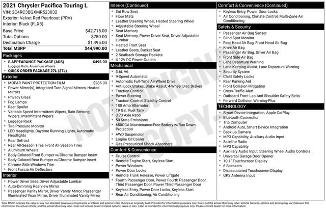 Used 2021 Chrysler Pacifica Touring-L w/ S Appearance Package image 40