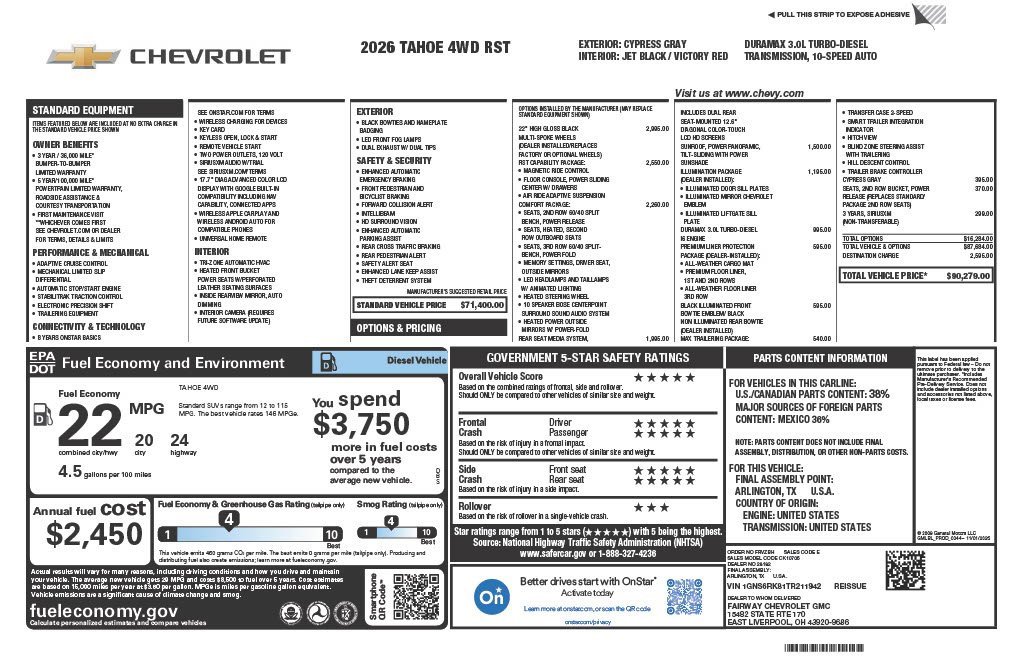 New 2026 Chevrolet Tahoe RST w/ RST Capability Package