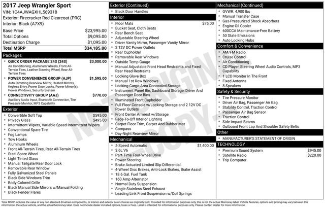 Certified 2017 Jeep Wrangler Sport w/ Quick Order Package 24S AWD/4WD image 32