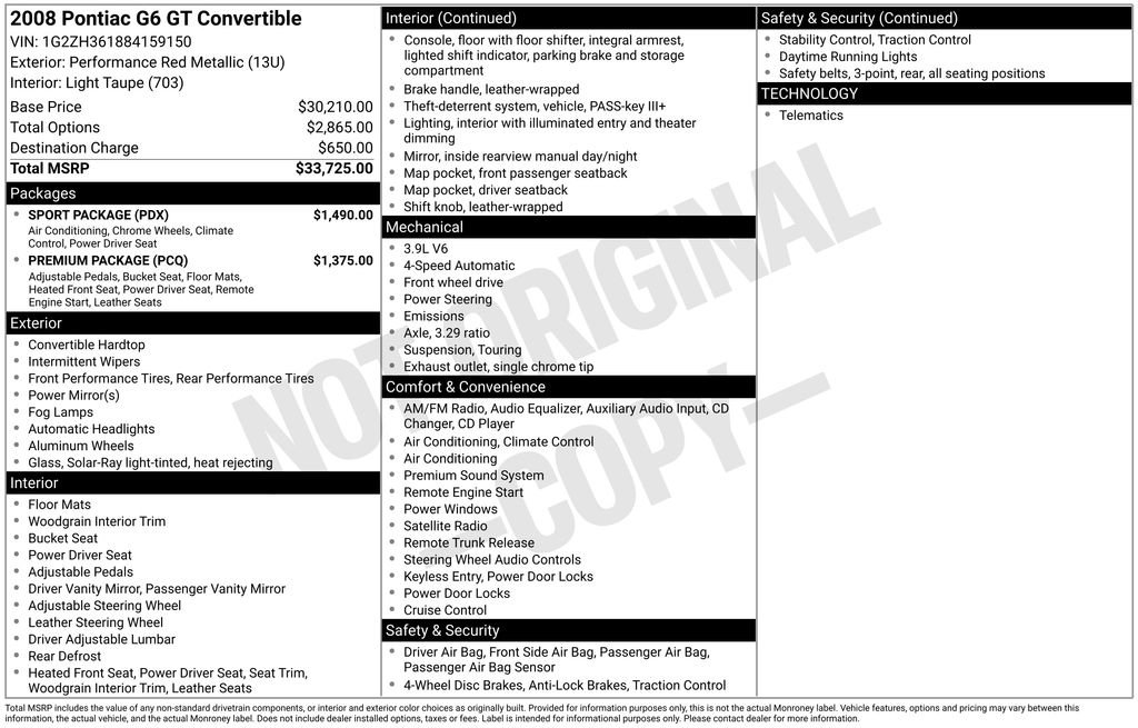 Used 2008 Pontiac G6 GT w/ Sport Package FWD image 2