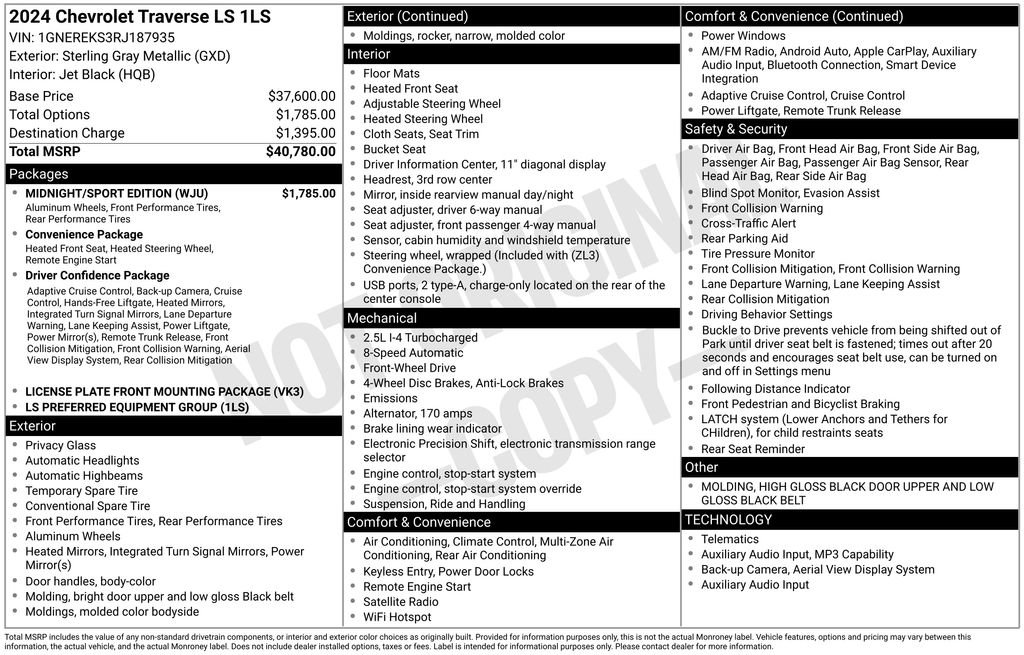 Used 2024 Chevrolet Traverse LS w/ Midnight/Sport Edition FWD image 6