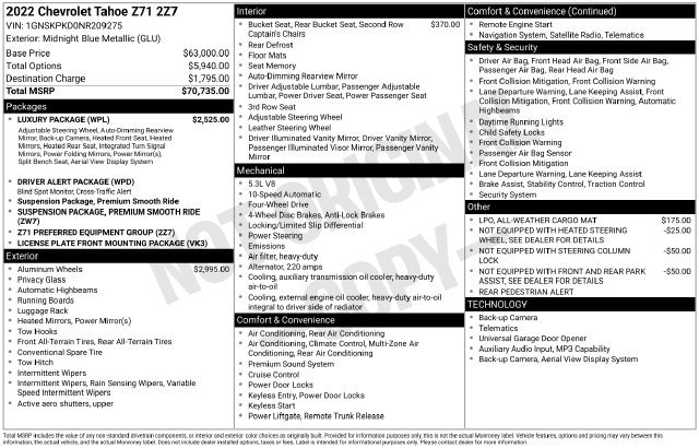 Used 2022 Chevrolet Tahoe Z71 w/ Luxury Package AWD/4WD image 38