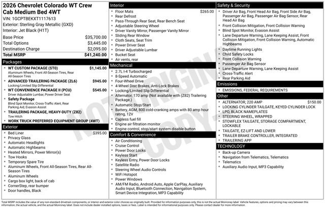 New 2026 Chevrolet Colorado W/T w/ WT Custom Package image 35