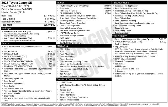 Used 2025 Toyota Camry SE w/ Convenience Package FWD image 8