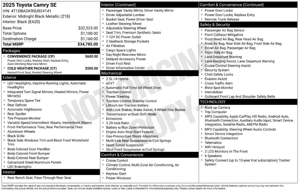 Used 2025 Toyota Camry SE w/ Convenience Package AWD/4WD image 6
