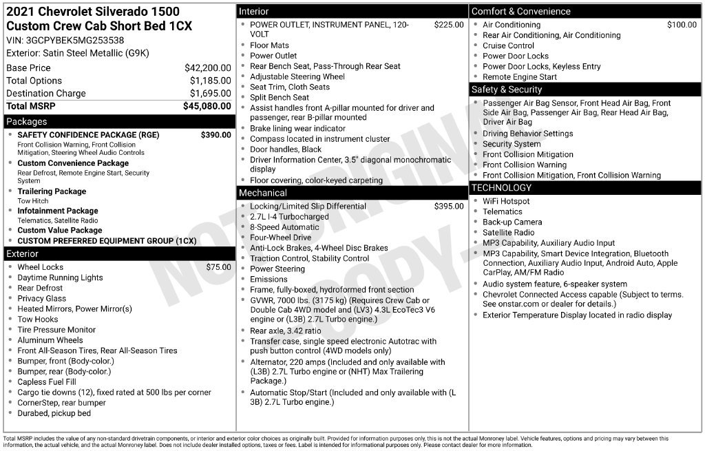 Used 2021 Chevrolet Silverado 1500 Custom w/ Safety Confidence Package AWD/4WD image 4