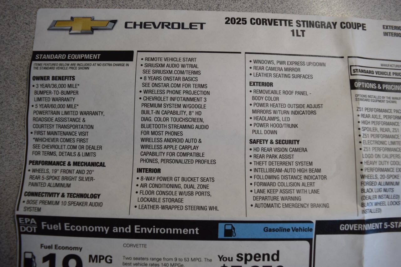 Used 2025 Chevrolet Corvette Stingray Coupe w/ Z51 Performance Package RWD image 66
