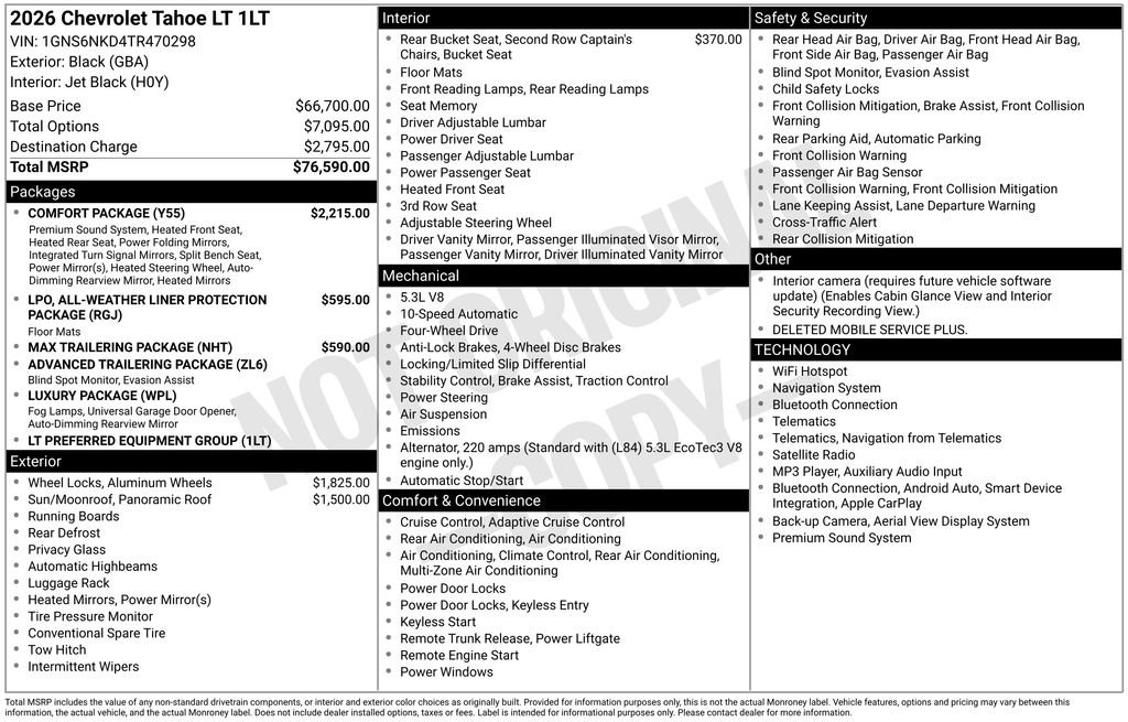 New 2026 Chevrolet Tahoe LT w/ Comfort Package AWD/4WD image 10