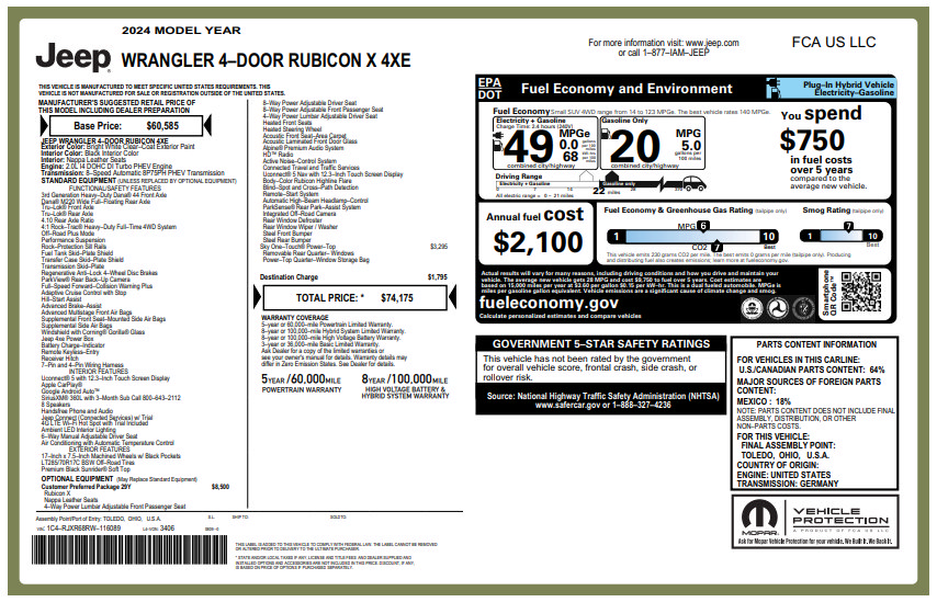 Used 2024 Jeep Wrangler Unlimited Rubicon 4xe AWD/4WD image 3