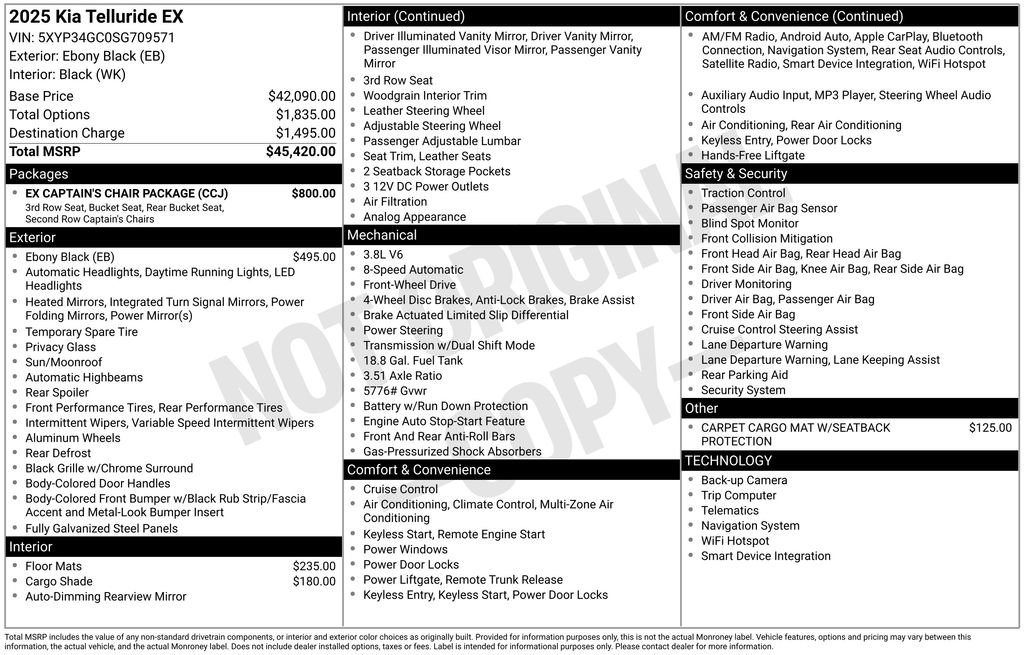 New 2025 Kia Telluride EX w/ EX Captain's Chair Package FWD image 4