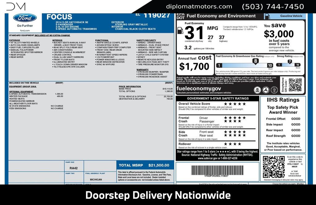 Used 2014 Ford Focus SE w/ SE Winter Package FWD image 2