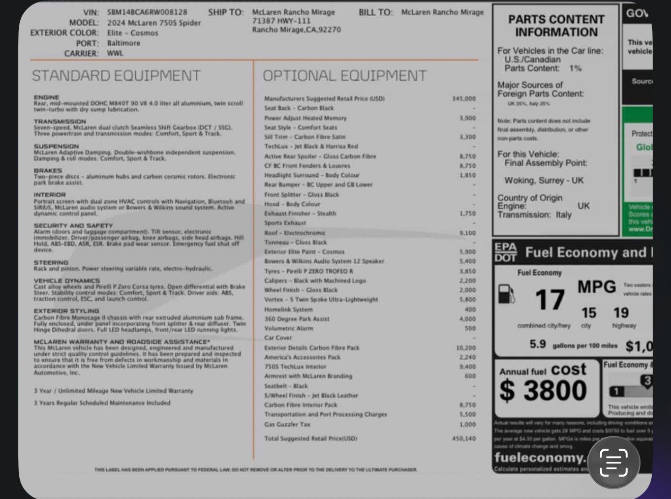 Used 2024 McLaren 750S Spider RWD image 61