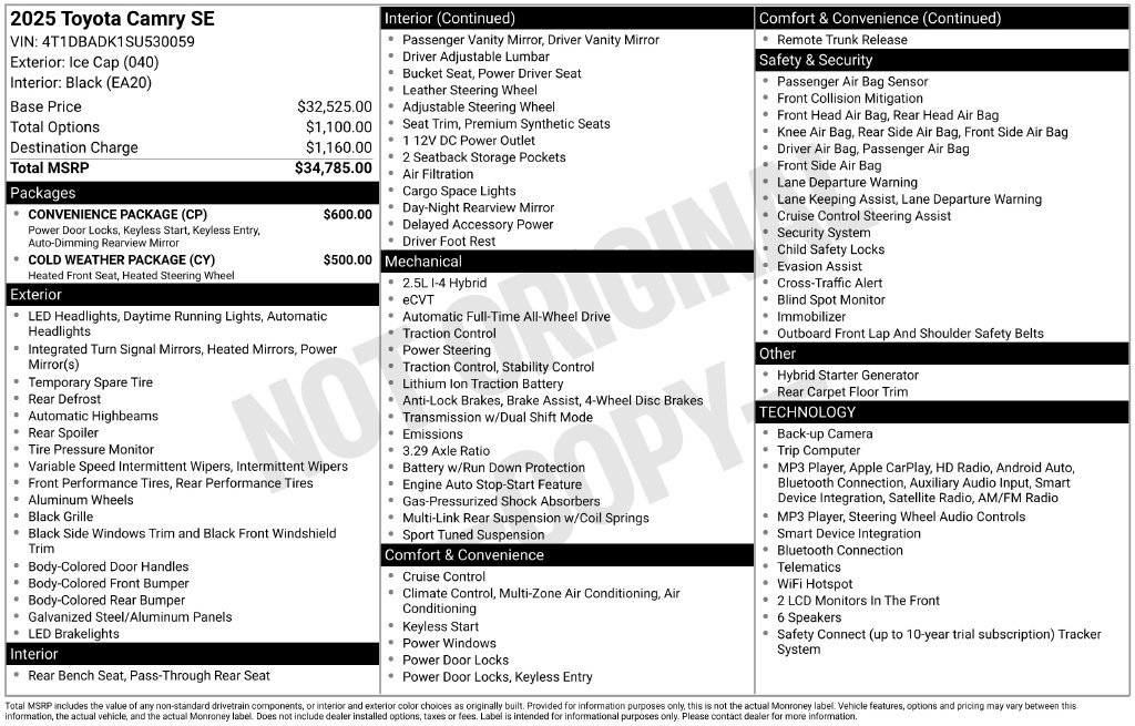 Used 2025 Toyota Camry SE w/ Convenience Package AWD/4WD image 3