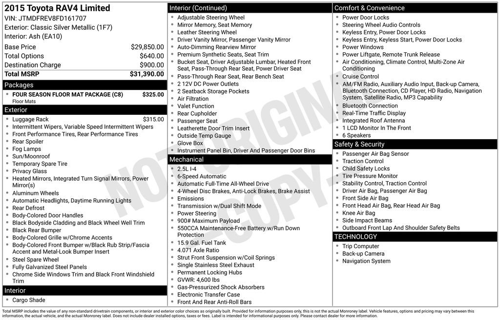 Used 2015 Toyota RAV4 Limited w/ Four Season Floor Mat Package AWD/4WD image 25