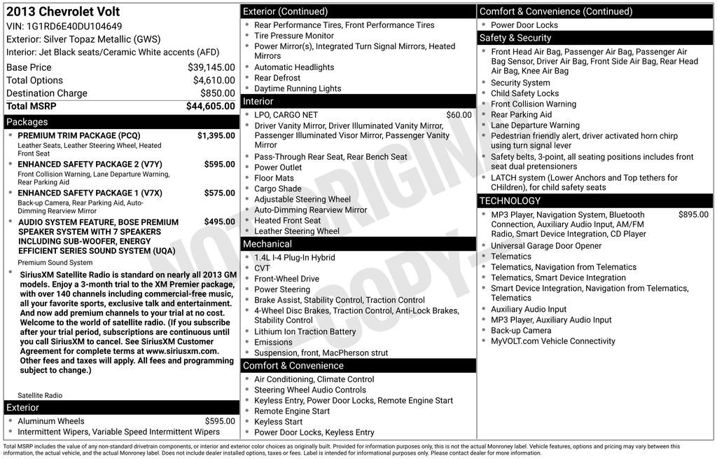 Used 2013 Chevrolet Volt Premium w/ Premium Trim Package FWD image 32