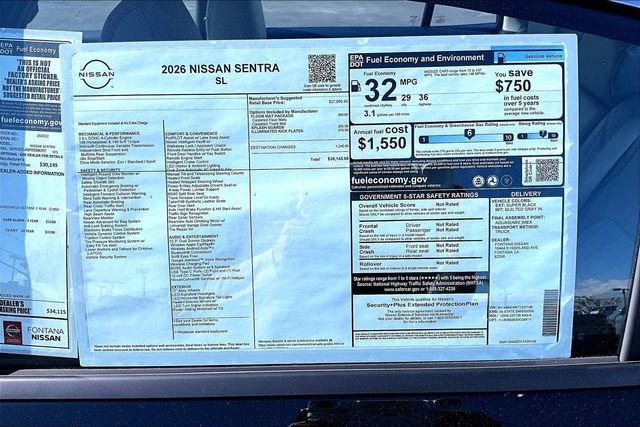 New 2026 Nissan Sentra SL w/ Floor Mat Package FWD image 14