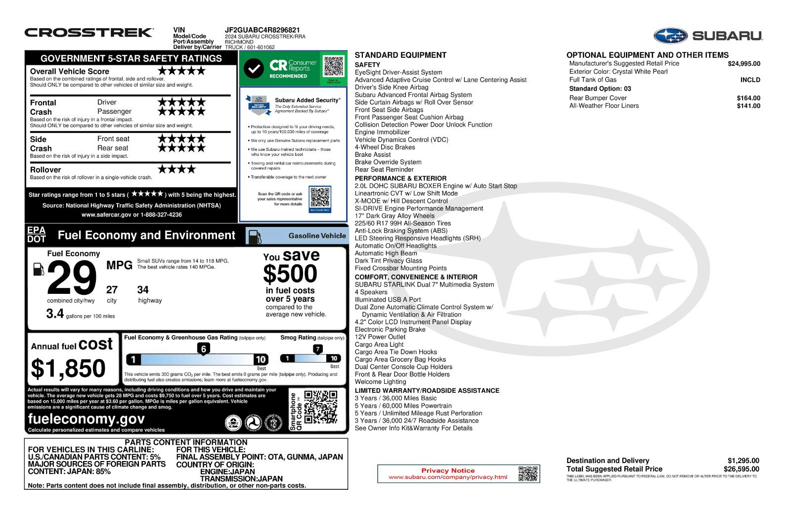 Certified 2024 Subaru Crosstrek 2.0i AWD/4WD image 11