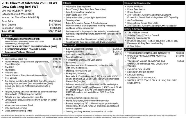 Used 2015 Chevrolet Silverado 2500 W/T w/ WT Convenience Package image 50