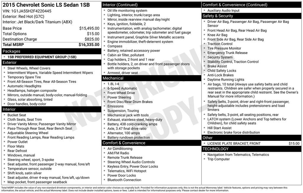 Used 2015 Chevrolet Sonic LS FWD image 3