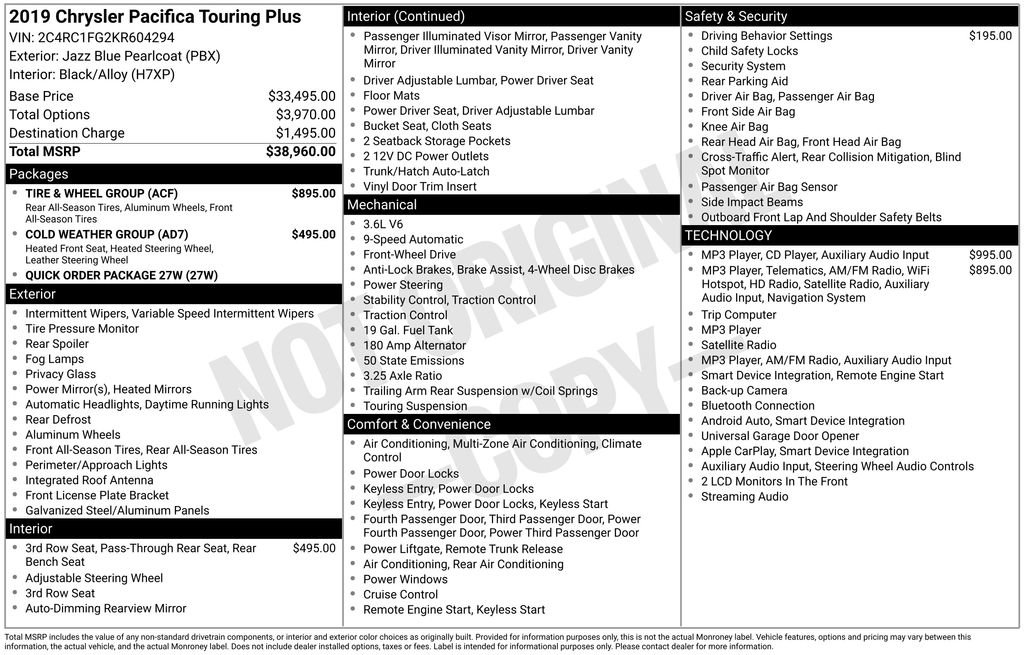 Used 2019 Chrysler Pacifica Touring Plus w/ Tire & Wheel Group FWD image 25