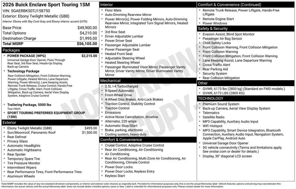 New 2026 Buick Enclave Sport Touring w/ Power Package FWD image 26