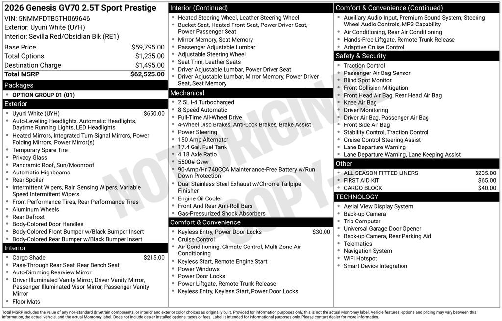 New 2026 Genesis GV70 2.5T Sport Prestige AWD/4WD image 3