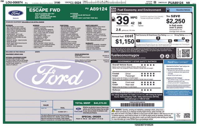 Used 2023 Ford Escape Platinum w/ Premium Technology Package FWD image 9