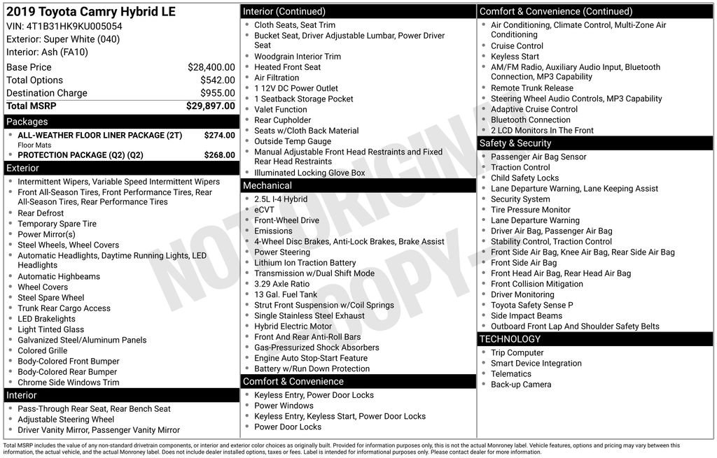 Used 2019 Toyota Camry LE FWD image 9