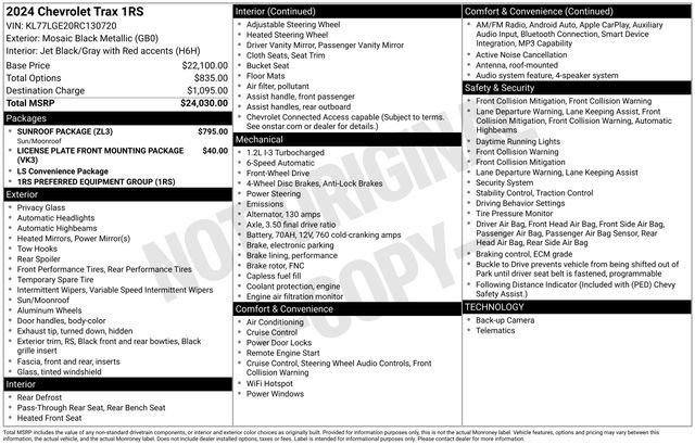 Used 2024 Chevrolet Trax RS w/ Sunroof Package FWD image 27