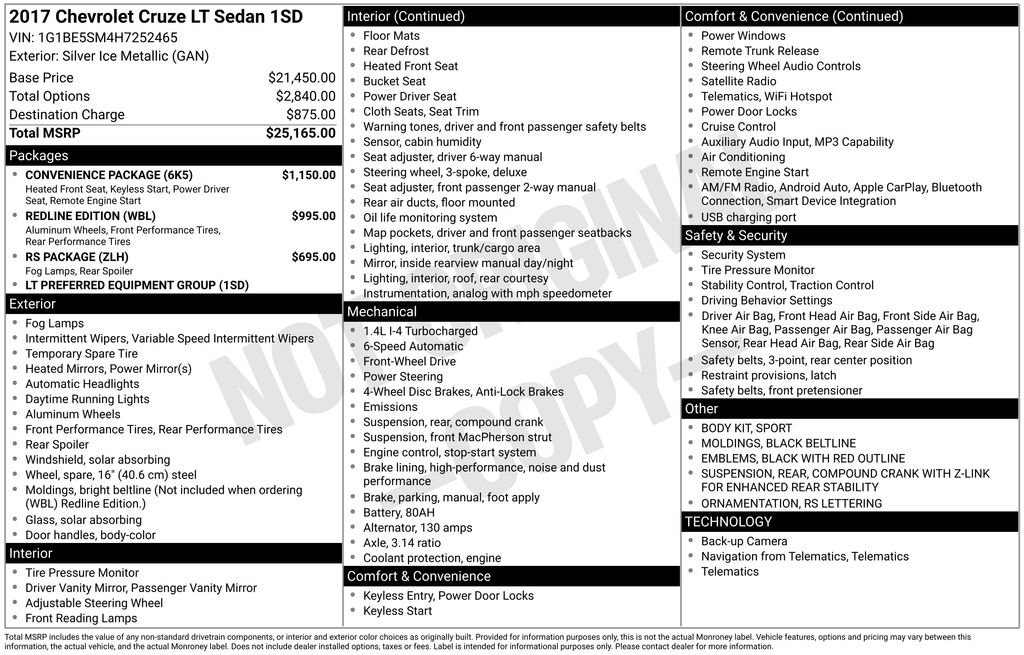Used 2017 Chevrolet Cruze LT w/ Convenience Package FWD image 28