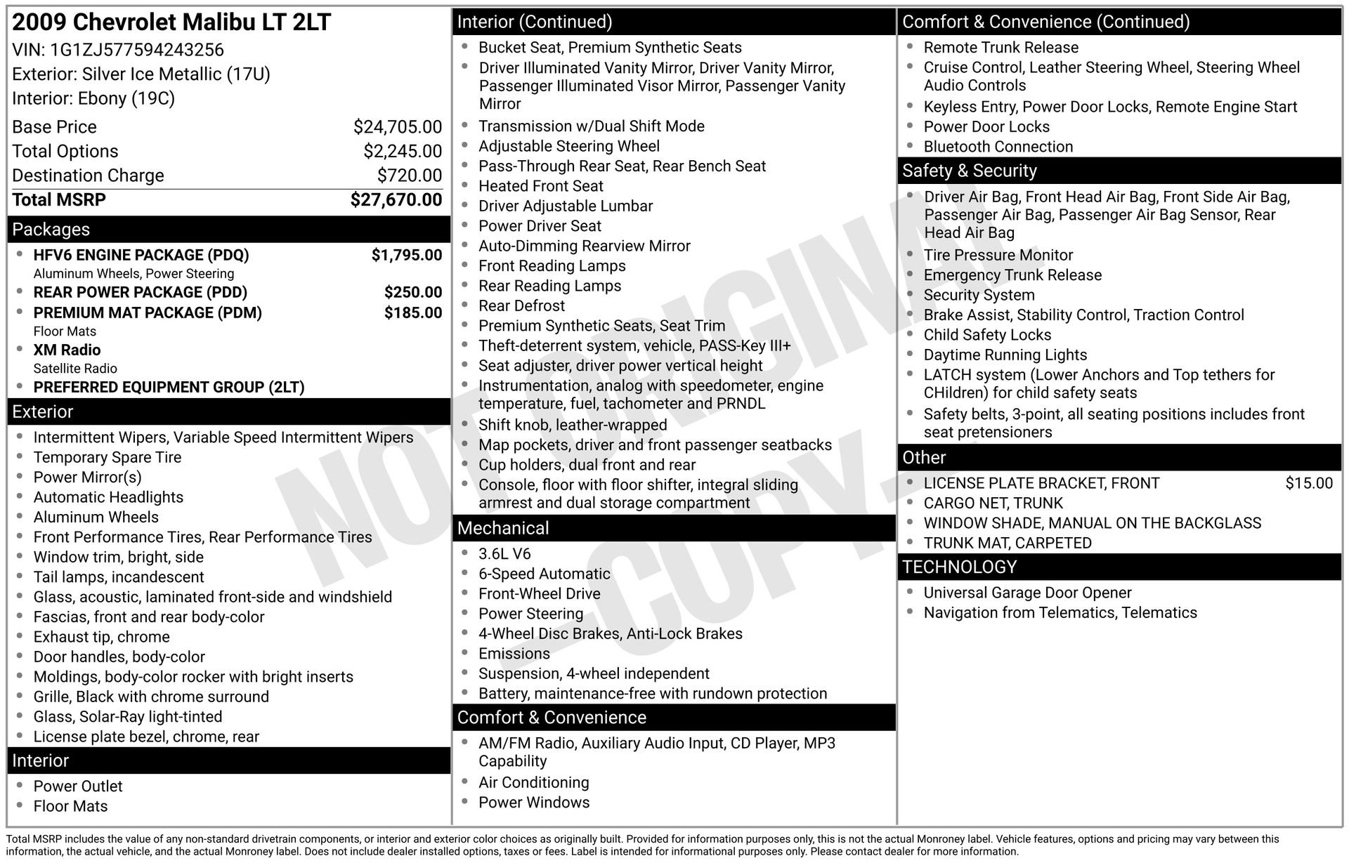 Used 2009 Chevrolet Malibu LT w/ HFV6 Engine Package image 4